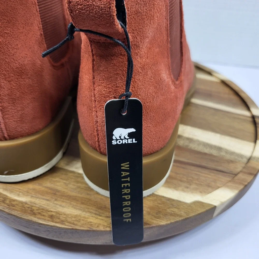 Sorel Hi-Line Chelsea Boots Waterproof Suede Rust Orange Women's Size 6.5 NL4815